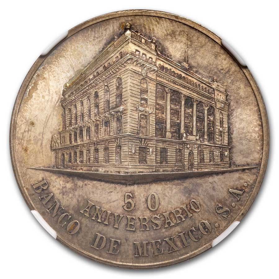 Lot 82: 1975-Mo Mexico Bank of Mexico 50th Anniv. Medal MS-65 NGC