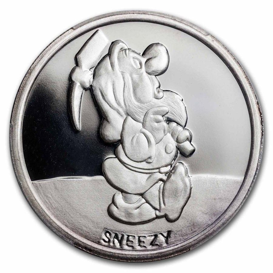 Lot 102: 1987 5 oz Silver Disney's Snow White 50th Anniv Sneezy PR-69 PCGS