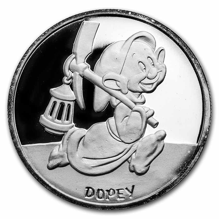 Lot 103: 5 oz Silver - Disney's Snow White 50th Anniv (Dopey, w/Box & COA)