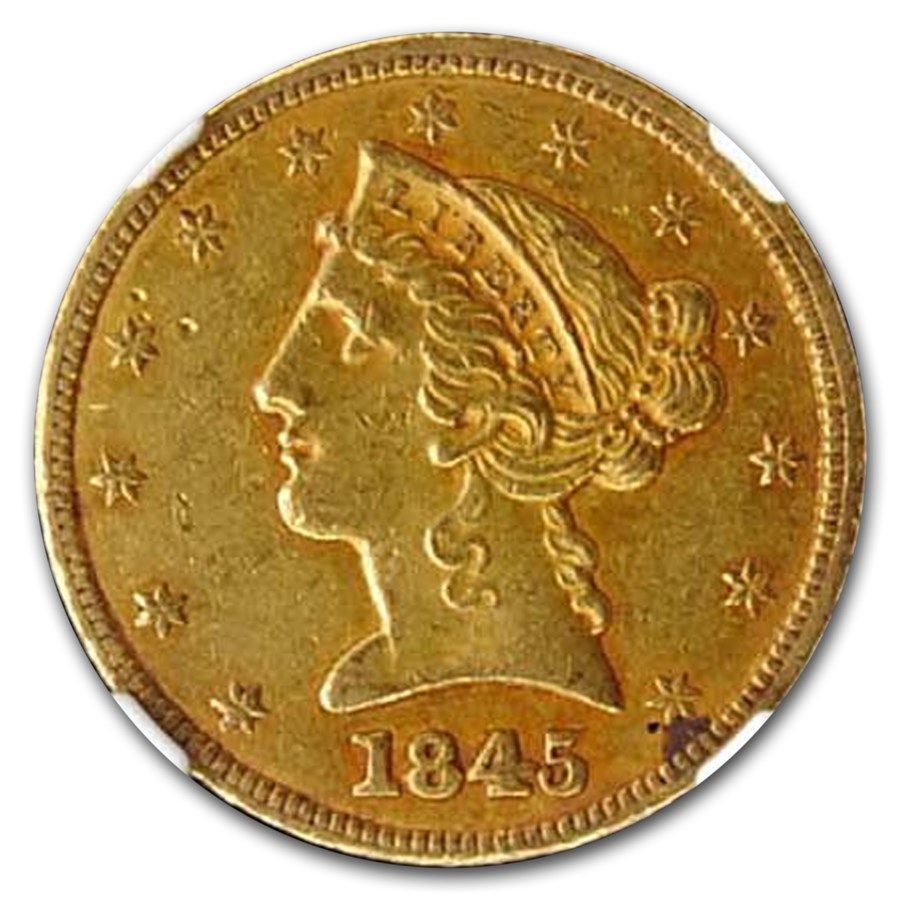 Lot 114: 1845 $5 Liberty Gold Half Eagle AU-55 NGC