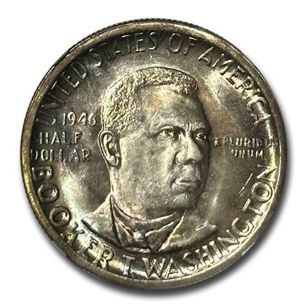Lot 117: 1946 Booker T. Washington Half Dollar MS-66 NGC (Rainbow Toned)
