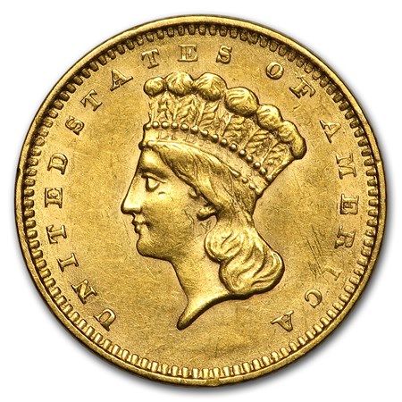 Lot 58: 1856 $1 Indian Head Gold Dollar Type 3 Slanted 5 AU