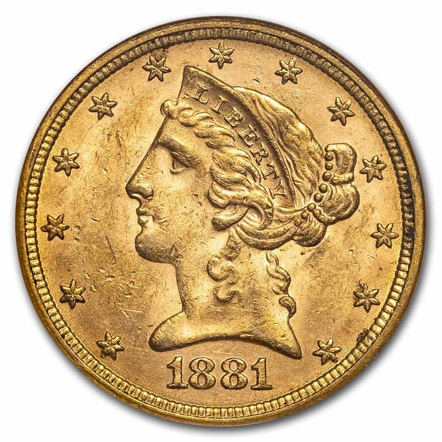 Lot 69: 1881 $5 Liberty Gold Half Eagle MS-62 NGC