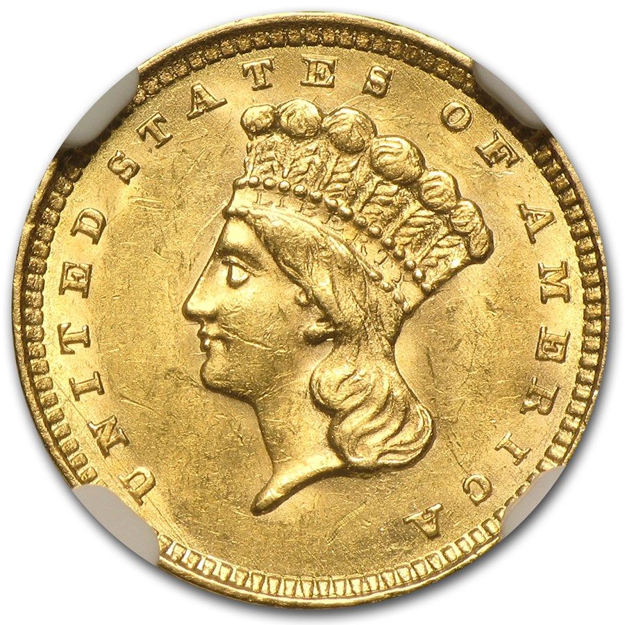 Lot 102: $1 Indian Head Gold Dollar Type 3 MS-61 NGC/PCGS