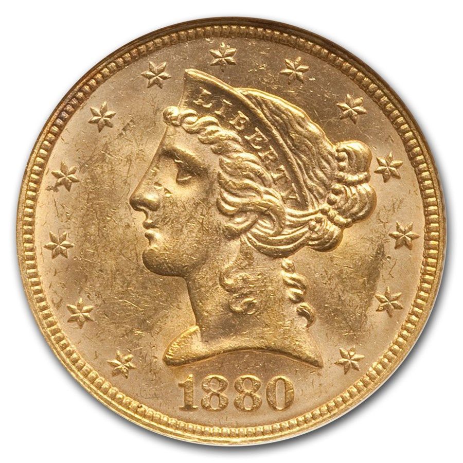 Lot 104: 1880 $5 Liberty Gold Half Eagle MS-62 NGC