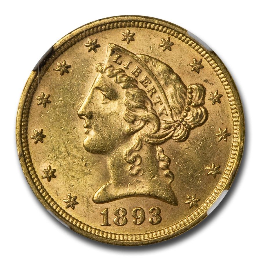 Lot 113: 1893 $5 Liberty Gold Half Eagle MS-62 NGC