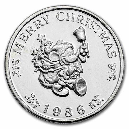 Lot 144: 1986 5 oz Silver Round - Mickey's Holiday Treasures (w/Box & COA)