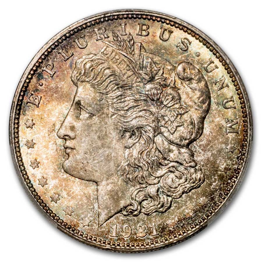 Lot 215: 1921-D Morgan Dollar MS-64 PCGS (Colorful Toned)