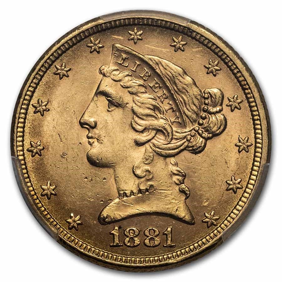Lot 73: 1881 $5 Liberty Gold Half Eagle MS-63 PCGS