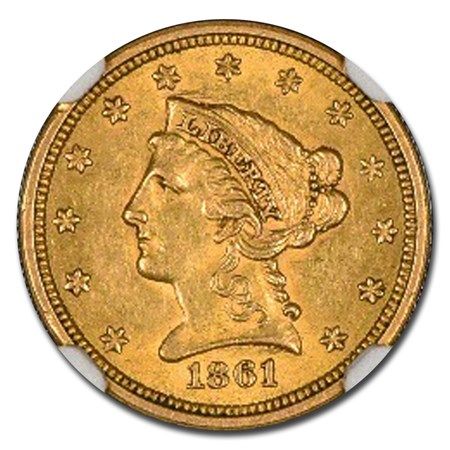 Lot 80: 1861 $2.50 Liberty Gold Quarter Eagle Type 2 AU-58 NGC