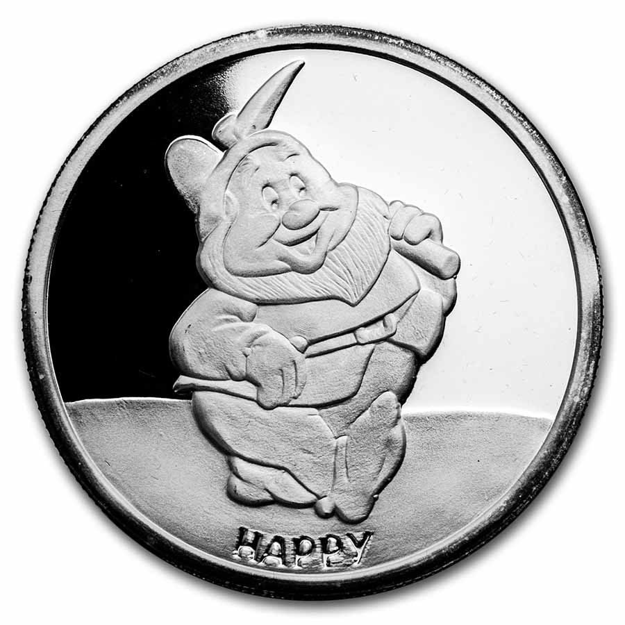 Lot 99: 5 oz Silver - Disney's Snow White 50th Anniv (Happy, w/Box & COA)