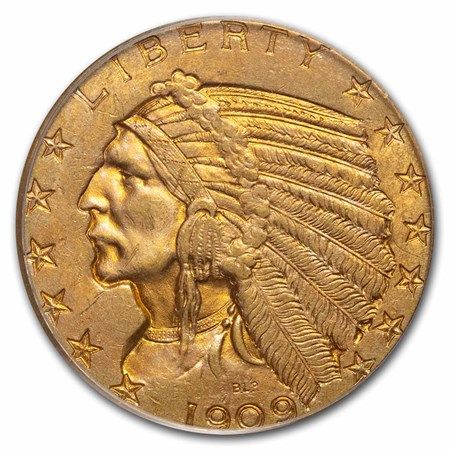 Lot 222: 1909-D $5 Indian Gold Half Eagle MS-63 PCGS