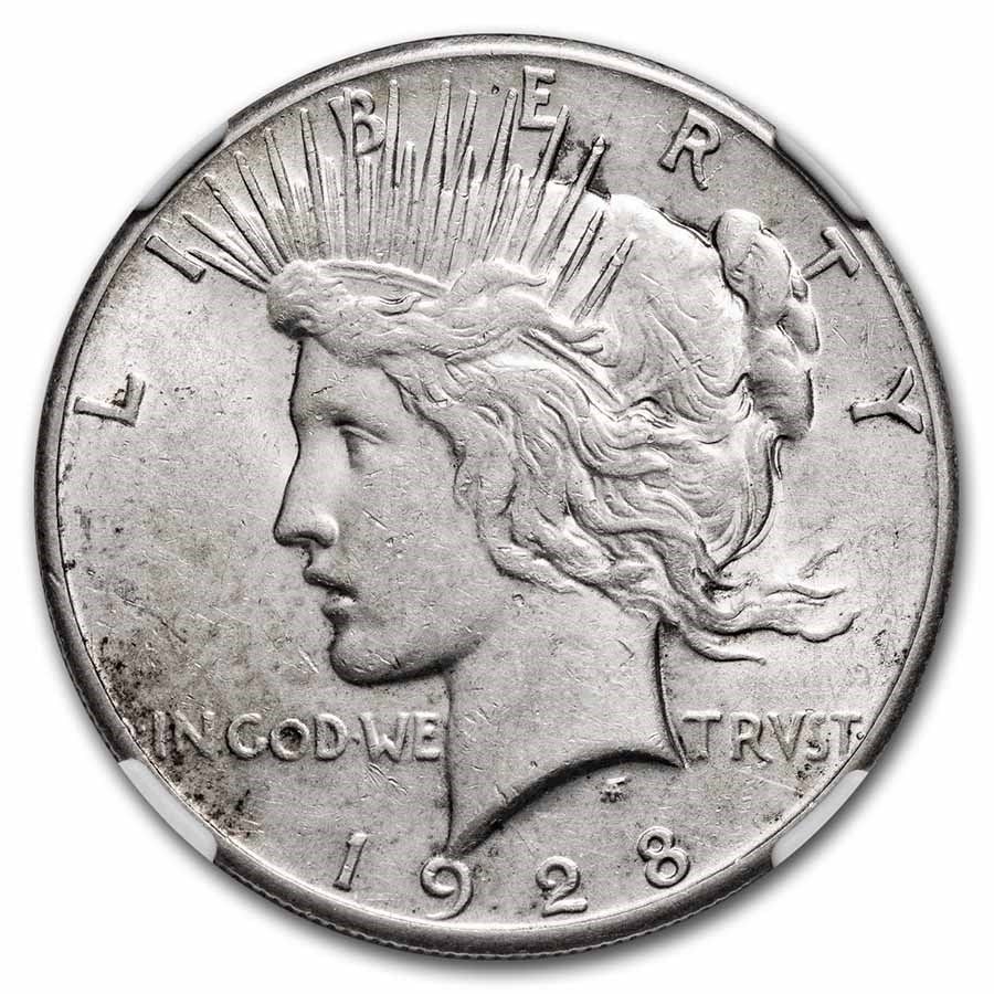 Lot 59: Peace Silver Dollar Almost Uncirculated 1928