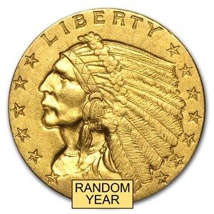 Lot 68: Early Gold Bullion $2.5 Indian Almost Uncirculated