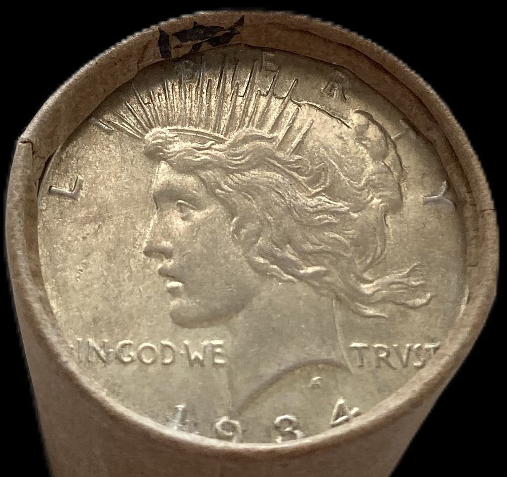 Lot 59: BU $10 Peace Silver Dollar Roll 1934 & 1922 Ends