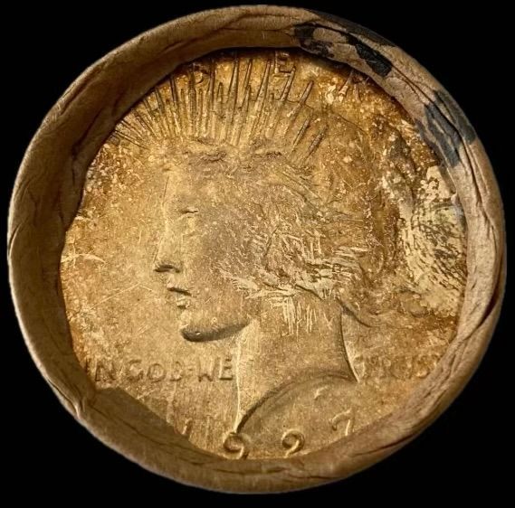 Lot 62: BU $20 Peace Silver Dollar Roll 1927 & 1922 Ends