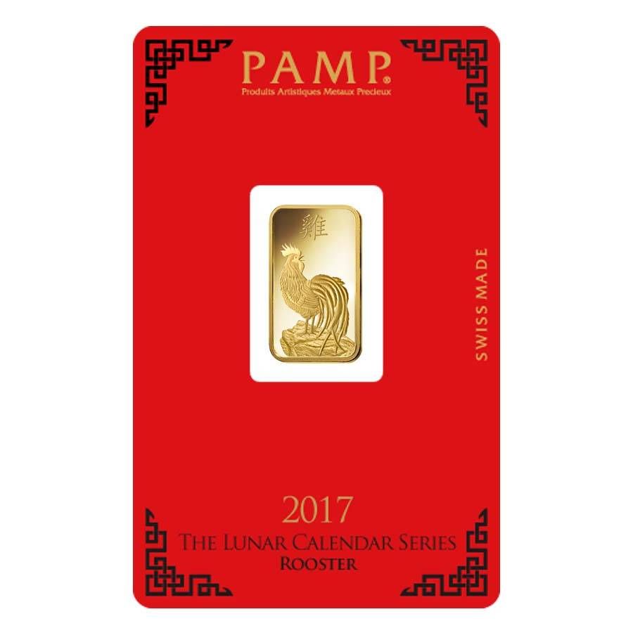 Lot 98: PAMP Suisse 5 Gram Gold Bar 2017 - Rooster Design