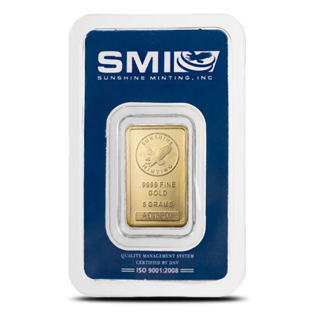 Lot 114: 5 Gram Sunshine Gold Bar (New w/ Assay, MintMark SI)