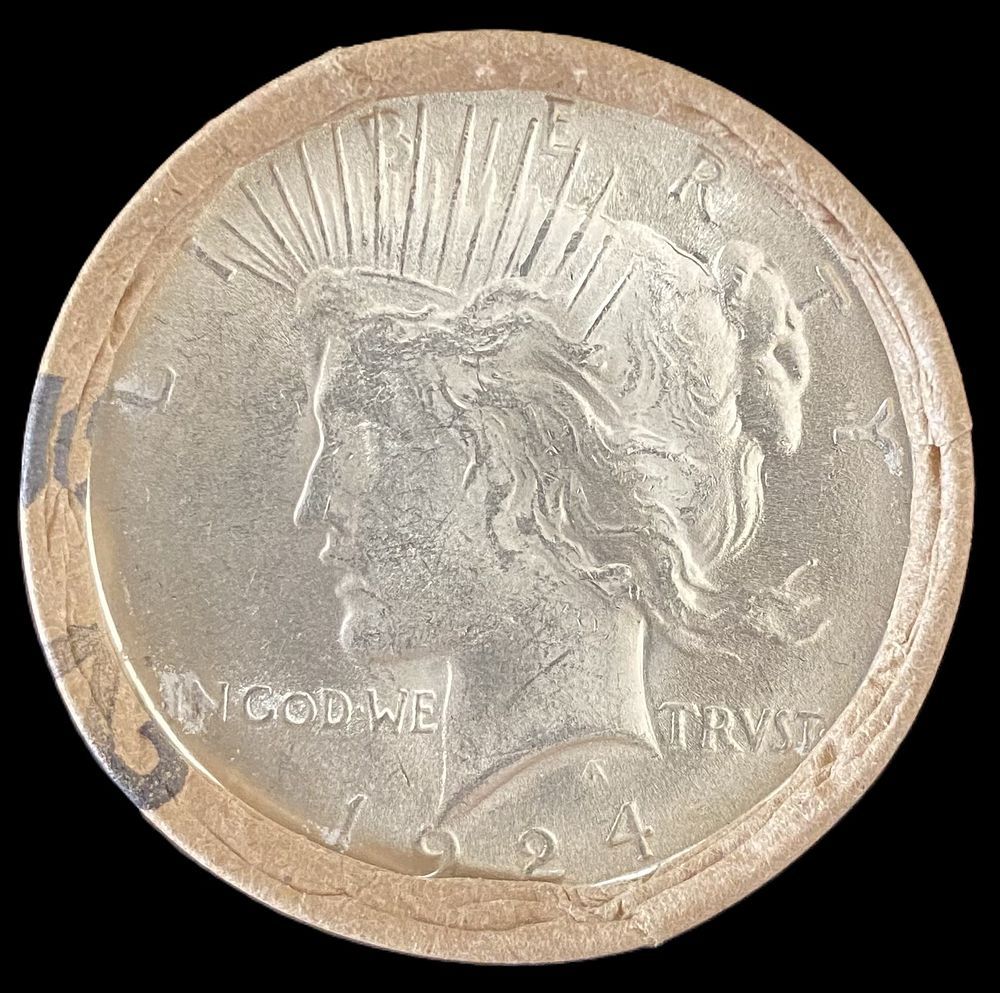 Lot 131: $20 - Peace Silver Dollar Roll 1924 & 1928 Ends