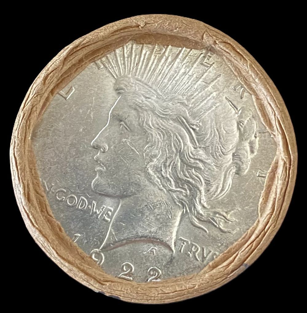 Lot 184: $20 - Peace Silver Dollar Roll 1922 & 1928 Ends