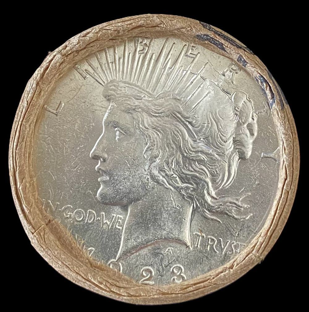 Lot 79: BU $10 Peace Silver Dollar Roll 1923 & 1923 Ends