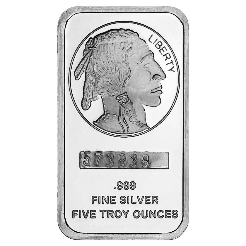 Lot 52: SilverTowne 5 oz Silver Bar - Buffalo Design