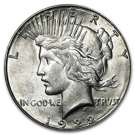 Lot 96: Peace Silver Dollar Almost Uncirculated 1922-S