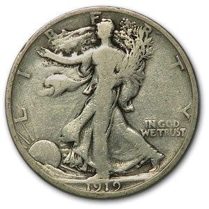 Lot 114: Walking Liberty Half Dollar 1919 G-VG