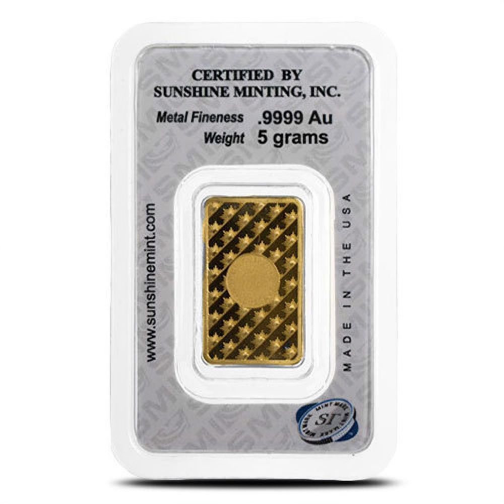 Lot 57: 5 Gram Sunshine Gold Bar (New w/ Assay, MintMark SI)