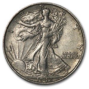 Lot 15: Walking Liberty Half Dollar 1942-S AU