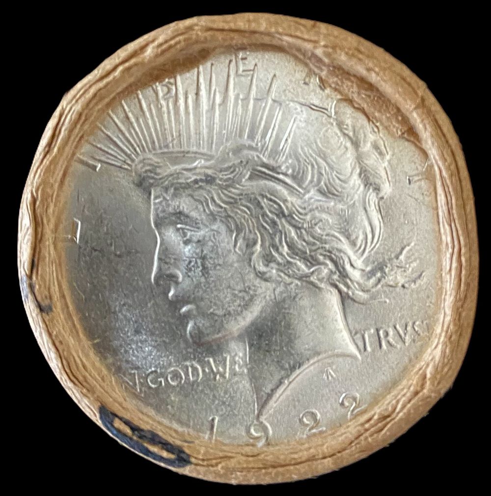 Lot 59: BU $10 Peace Silver Dollar Roll 1922 & 1922 Ends
