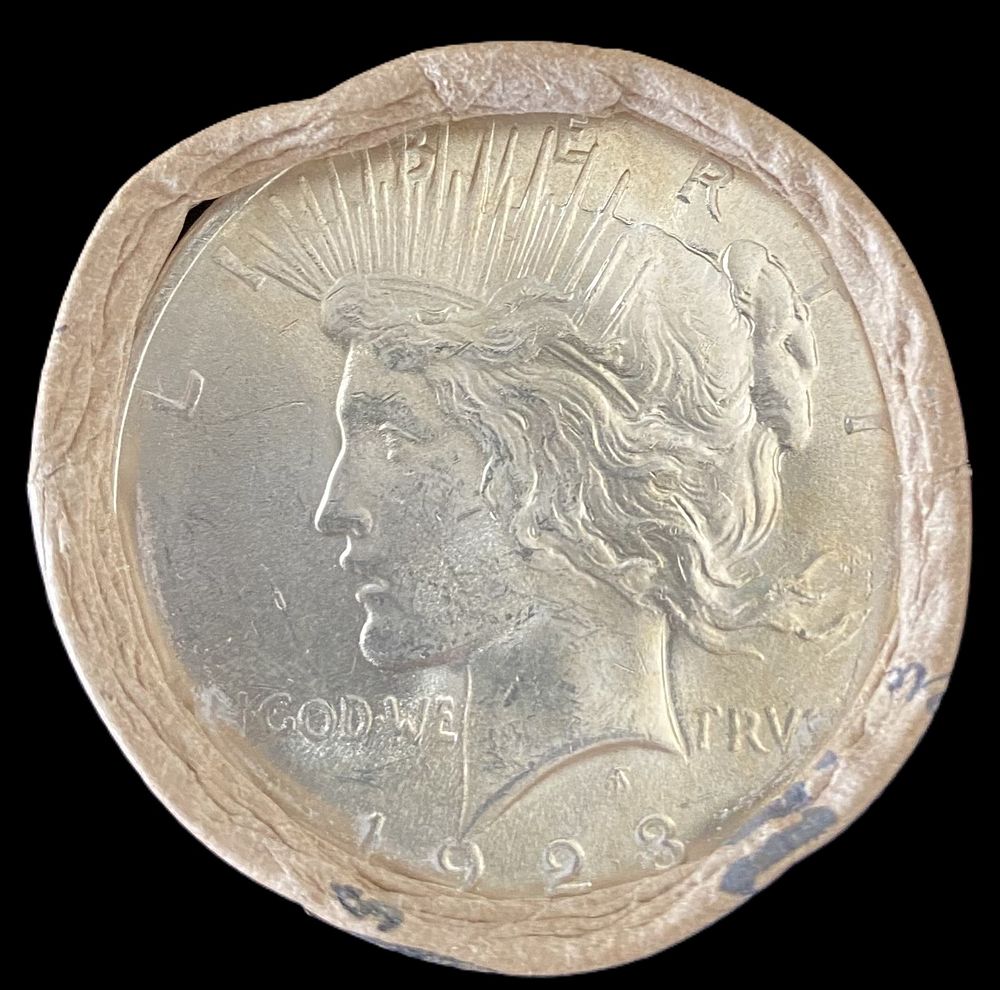 Lot 84: BU $10 Peace Silver Dollar Roll 1923 & 1923 Ends