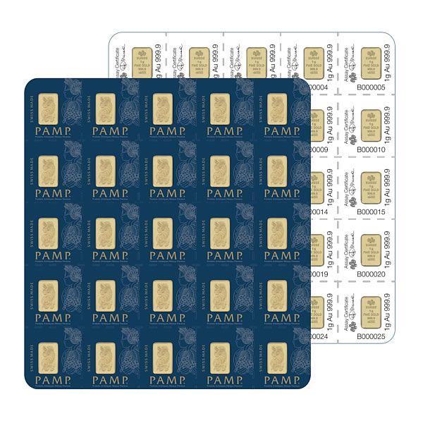 Lot 119: PAMP Suisse 25 Gram Gold Bar - MULTIGRAM Design