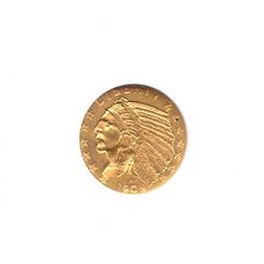 Lot 138: Early Gold Bullion $2.5 Indian Almost Uncirculated