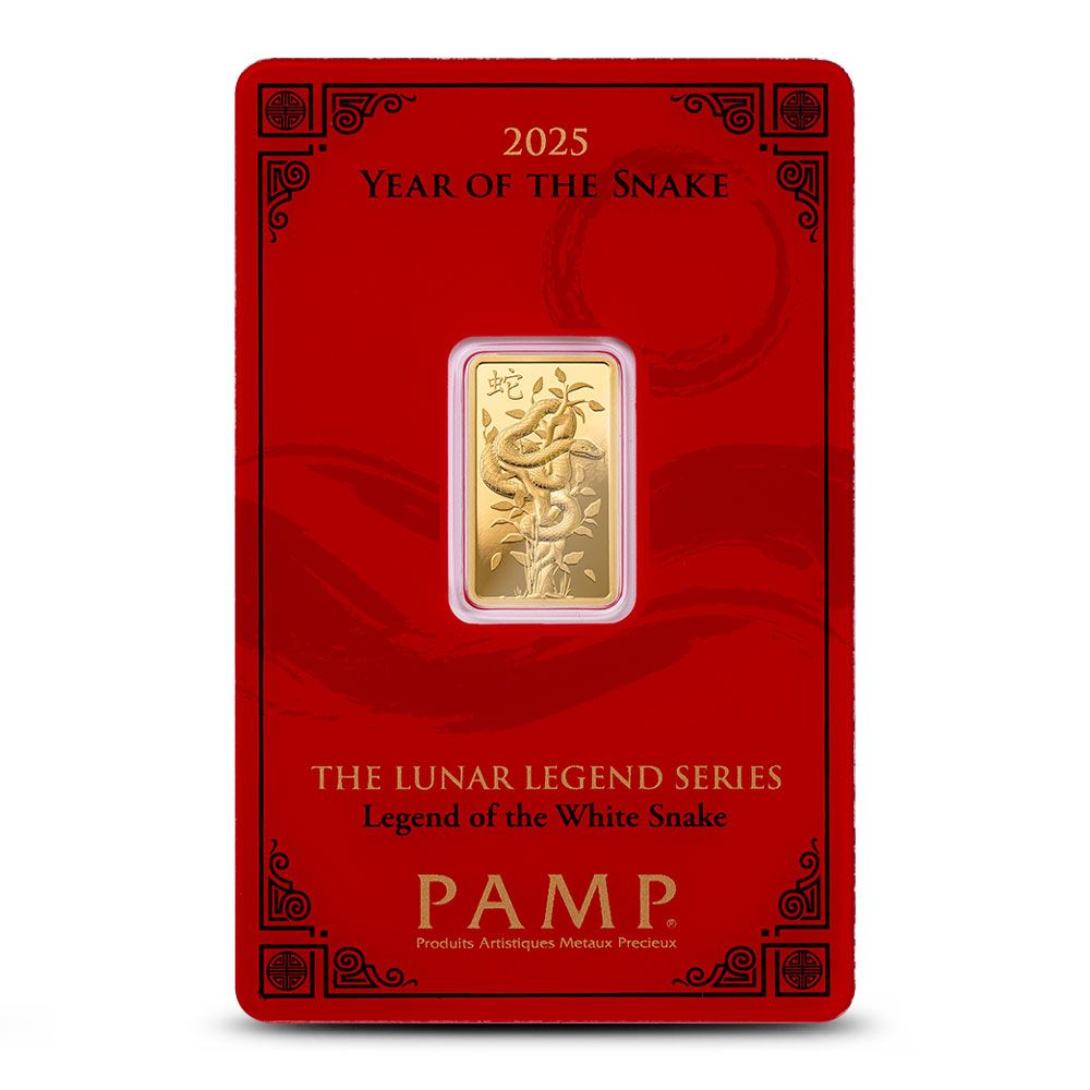Lot 89: 2025 5 Gram PAMP Suisse Lunar Legend White Snake Gold Bar (New w/ Assay)