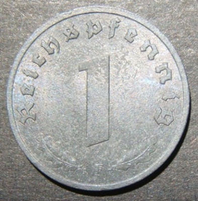 Germany allied-occupation issue 1 Pfennig coin 1945 F, UNC; KM-A103. Germany allied-occupation 