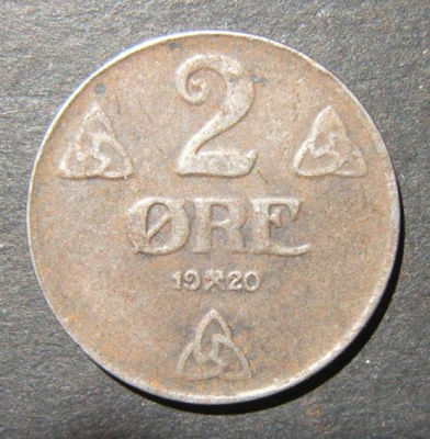 Norway/Norwegian World War I issue iron 2 Ore 1920 coin, VF. Norway, 2 Ore - 1920, iron. VF with 