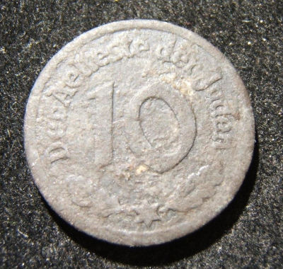 WWII Holocaust Poland Litzmannstadt Lodz Ghetto 10 Pfennig 1942 Type1 Mg coin EF. Poland: 