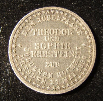 Germany Judaica Julius Theodor/Sophie Erbstein wedding anniversary token 1880. Germany > 