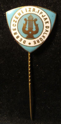 Hungarian Jewish Youth Choir of Debrecen Judaica pin, early 1910s, by Jerouschek. Hungary: 