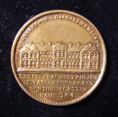 New Jewish Hospital Hamburg/Salomon Heine small bronze Judaica medal by JD, 1841. Germany: 