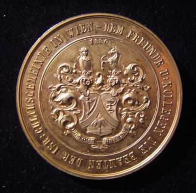 Austrian Ludwig August von Frankl Judaica recognition medal, Carl Radnitzky 1880. Austria > 