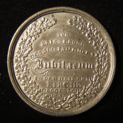 German anti-Semitic Judaica 1338 Deggendorf Church Host Desecration medal, 1837. Germany: 
