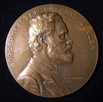 Austrian anti-Semite Karl Lueger 60th birthday medal 1904 by Rudolph F Marschall. Austria: Dr. 