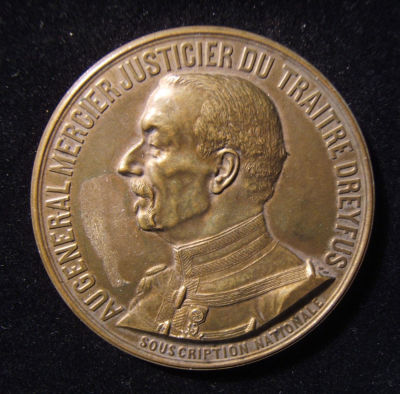French Auguste Mercier Judge of Traitor Dreyfus anti-Semitic Judaica medal, 1906. France: 