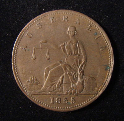 Australian Levy Brothers of Melbourne Jewish merchant Judaica Penny token 1855. Australia: Levy 