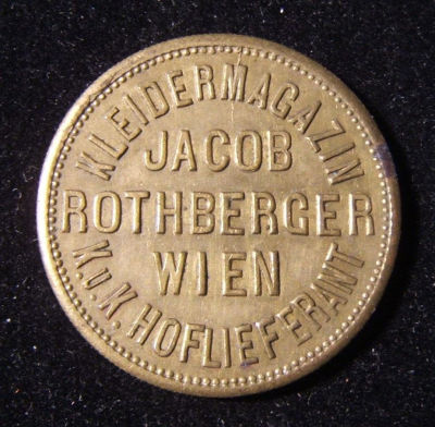 Austrian Jacob Rothberger undenominated illustrated Jewish business brass token. Austria: Jacob 