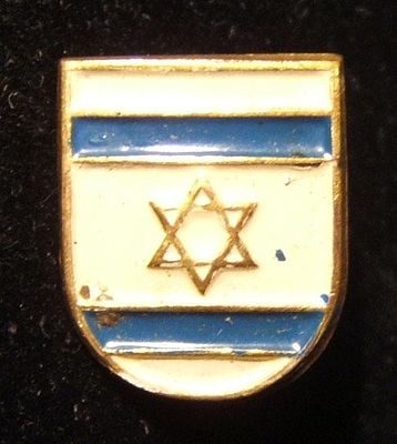 Palestine/Yishuv shield shaped pin bearing the blue and white Star of David flag, possibly worn
