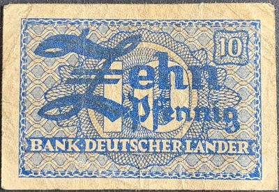 Germany Federal Republic - 1948 10 Pfennig Bank Deutscher Lander currency note, F-VF; #12