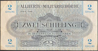 Austria (WWII Allied occupation) - 1944 2 Schilling Allied military banknote, P #104b; VF